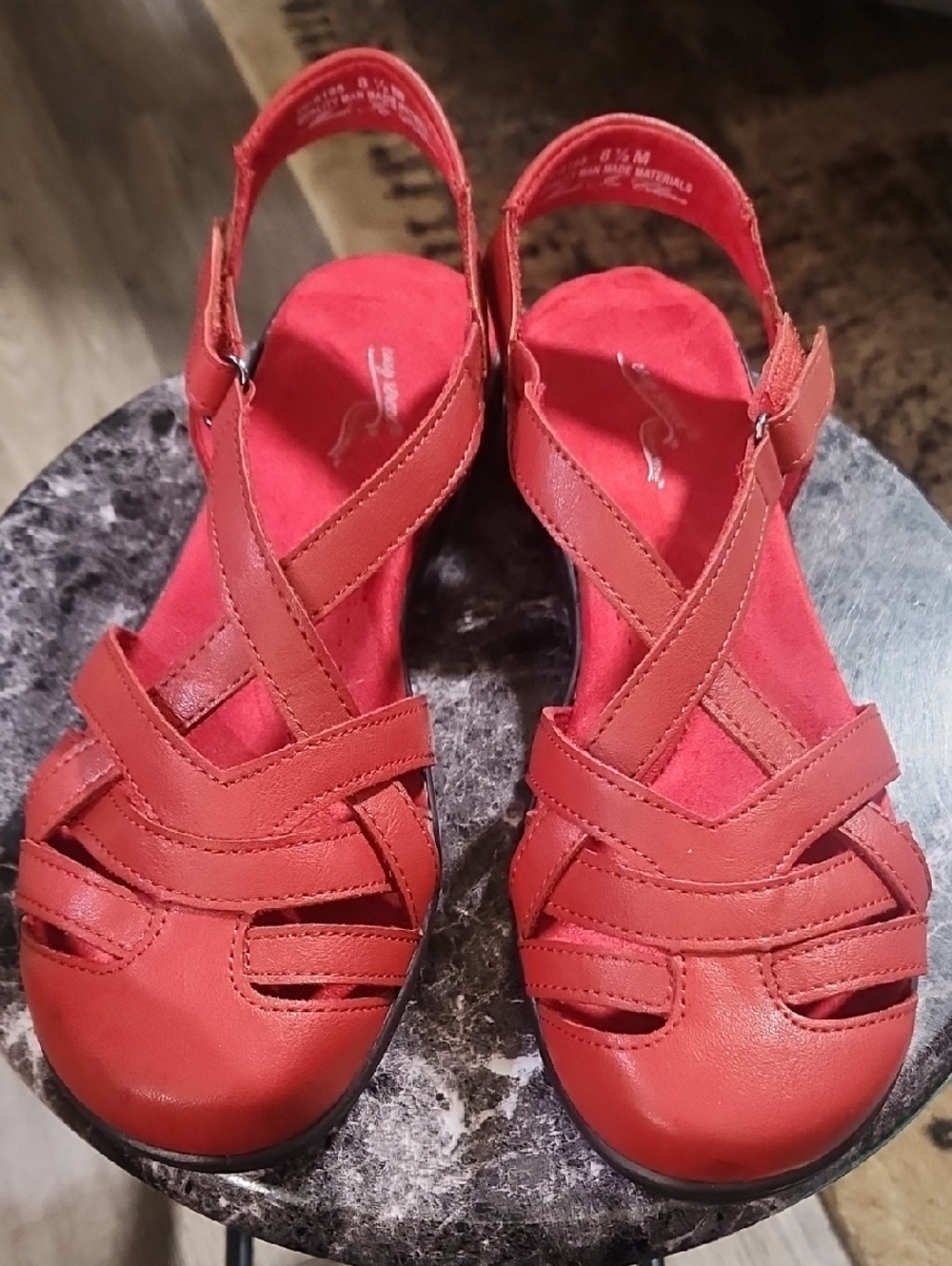 easy street Red Crisscross Slingback Sandals